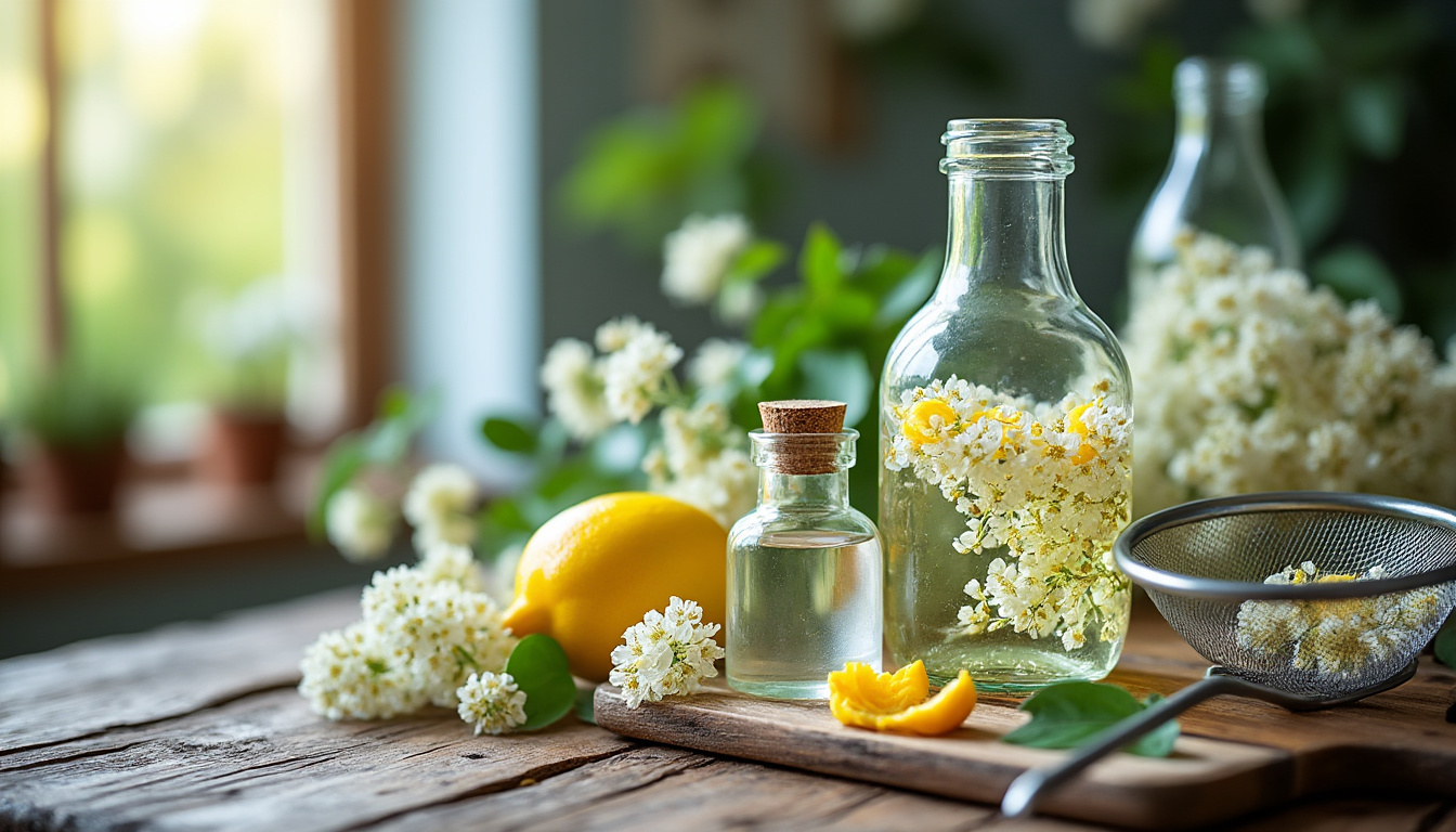 découvrez l'élixir floral de la liqueur de fleur de sureau, une boisson délicate aux saveurs naturelles et apaisantes, parfaite pour éveiller vos sens et sublimer vos moments de dégustation.
