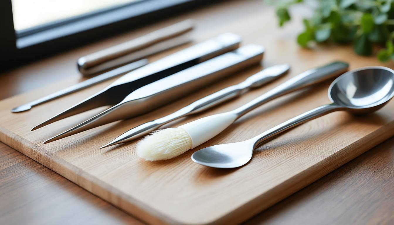 découvrez notre sélection d'ustensiles de dressage essentiels : pinces, pinceaux, cuillères à quenelle et emporte-pièces pour sublimer vos présentations culinaires avec précision et élégance.