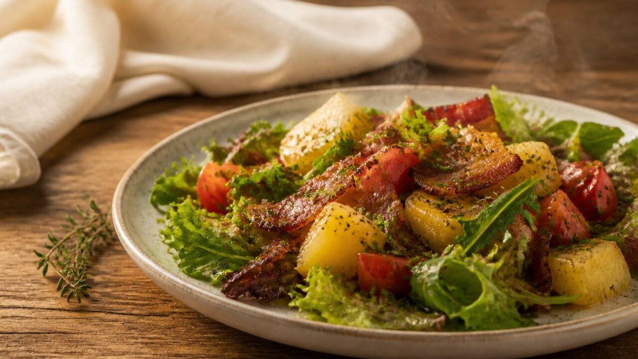 Délice des Ardennes : Salade savoureuse au lard croustillant