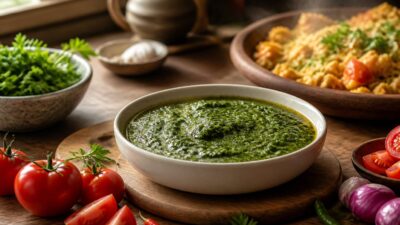Délicieuse sauce verte africaine : un condiment frais aux saveurs authentiques, Sauce verte africaine :