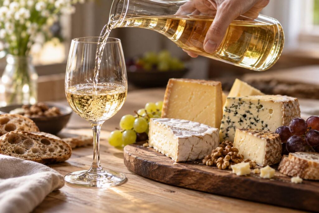 Illustration de détail sur le sujet : Accords mets et vins pour un plateau de fromages mixte